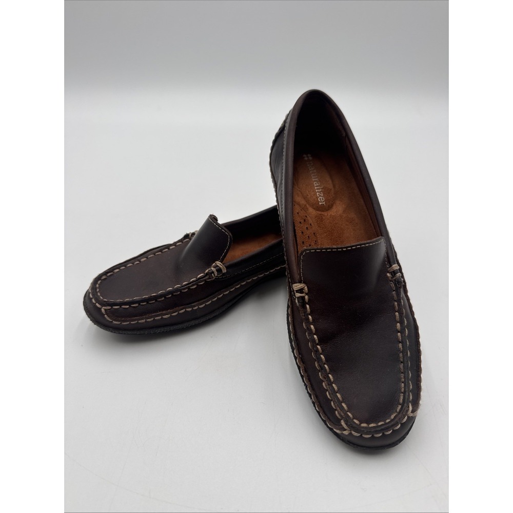 Naturalizer Brown Leather Loafer Ash Shoes Womens 4M Slip On Stitching Y2K Style